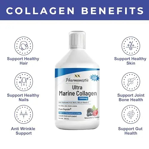 Marine Collagen Liquid 10000mg Sugar Free Berry Flavour, Hydrolysed Peptides, Hyaluronic Acid, Biotin, Silica, Vitamin C, Healthy Skin Pharmanostix Au supplements