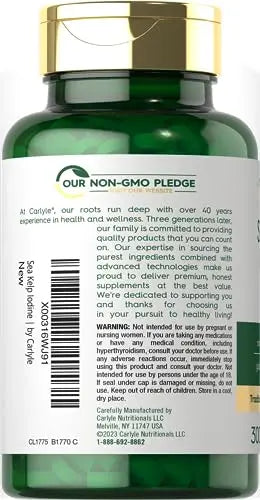 Sea Kelp Iodine Supplement | 225mcg | 300 Tablets | Non-GMO, Gluten Free | Traditional Carlyle Au supplements