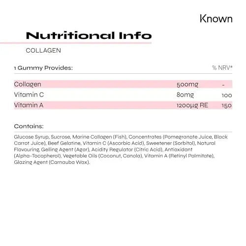 Marine Collagen Gummies by Known Nutrition with Vitamin C | 60 One-a-Day 500mg Hydrolysed Marine Collagen Gummies Known Au supplements