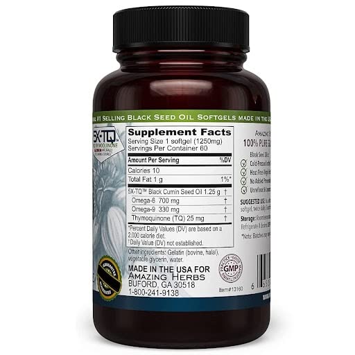 Amazing Herbs Premium  Capsules - High Potency, Cold Pressed Nigella Sativa Aids in Digestive Health
