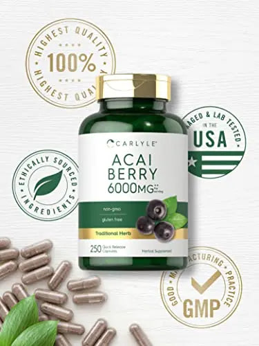 Carlyle Acai Berry Capsules 6000mg | 250 Count | Non-GMO & Gluten Free Acai Berry Carlyle Au supplements