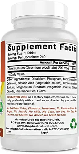 Best Naturals Chromium Picolinate Tablet, 200 mcg, 240 Count Best Naturals Au supplements