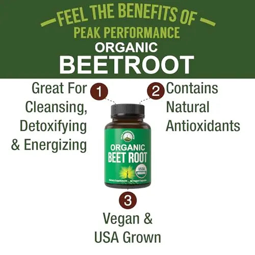 USDA Organic Beet Root Vegan Capsules. Beets Juice Powder Super Food Pills 1200 mg Peak Performance Au supplements