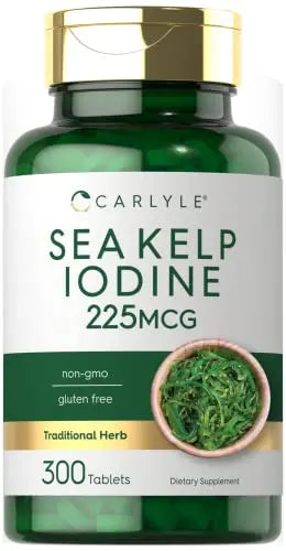Sea Kelp Iodine Supplement | 225mcg | 300 Tablets | Non-GMO, Gluten Free | Traditional Carlyle Au supplements