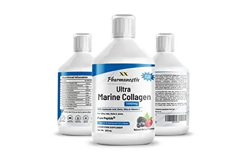 Marine Collagen Liquid 10000mg Sugar Free Berry Flavour, Hydrolysed Peptides, Hyaluronic Acid, Biotin, Silica, Vitamin C, Healthy Skin Pharmanostix Au supplements