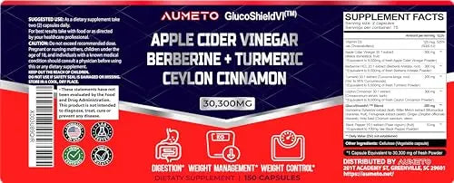 Apple Cider Vinegar 9000mg Berberin 6000mg Ceylon Cinnamon 9000mg Turmeric 6000mg AUMETO Au supplements