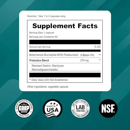 Akkermansia Muciniphila Probiotics for Digestive Health - 5 Billion TFU Akkermansia Probiotic UpNourish Au supplements