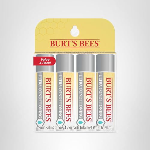Burt's Bees Lip Balm, Moisturizing Lip Care, 100% Natural Origin, Ultra Conditioning with Shea, Cocoa & Kokum Butter (4 Pack)
