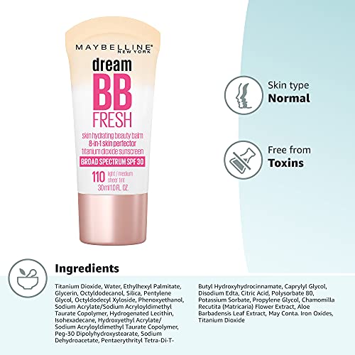 Maybelline Dream Fresh Skin Hydrating BB cream, 8-in-1 Skin Perfecting Beauty Balm with Broad Spectrum SPF 30