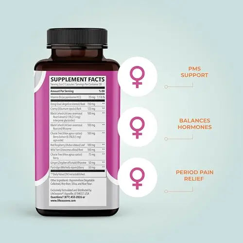 LifeSeasons - PreMense-T - PMS Relief Supplement - Support for Pre-Menstrual Symptoms, Cramping & Breast Tenderness - Nourish Tissue - Ginger Crampbark Dong Quai Chasteberry & Vitamin B6-60 Capsules LifeSeasons Au supplements