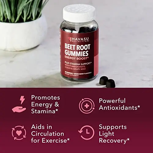 Beet Root + COQ10 Gummies Nitric Oxide Booster for Healthy Energy & Circulation Support HAVASU NUTRITION Au supplements