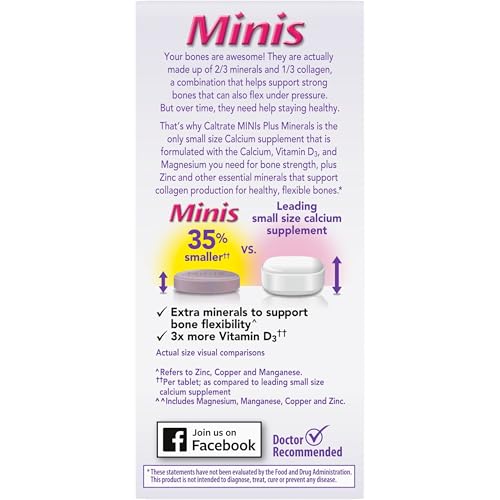 Caltrate Minis 600 Plus D3 Plus Minerals Calcium and Vitamin D Supplement Tablets, Bone Health and Mineral Supplement for Adults - 150 Count