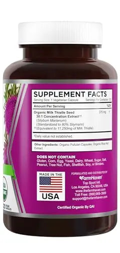 FarmHaven USDA Organic Milk Thistle Capsules | 11250mg Strength | 30X Concentrated FarmHaven Au supplements