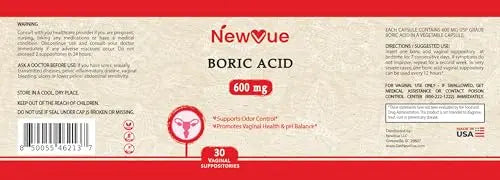 NewVue Boric Acid Vaginal Suppositories - 100% Pure Made in USA - Intimate Health Support (30 Count) NewVue Au supplements