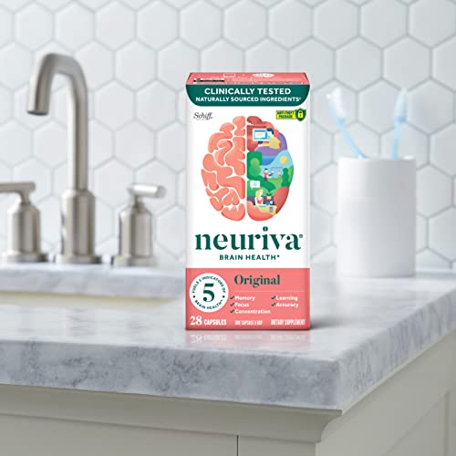 NEURIVA Original Decaffeinated Clinically Tested Nootropic Brain Supplement for Memory, Focus & Concentration, NeuroFactor & Phosphatidylserine, 28ct Capsules NEURIVA Au supplements