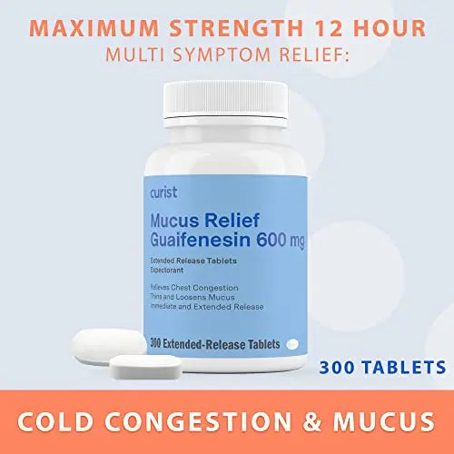 Curist Guaifenesin 600 mg Extended Release Tablets (300 Dye-Free Tablets) - Expectorant Curist Au supplements