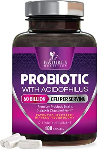 Probiotics, 60 Billion CFU per Serving, Probiotic with Prebiotics for Digestive & Immune Health Nature's Nutrition Au supplements