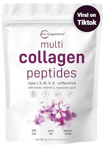 Multi Collagen Protein Powder, 2 Pounds – Type I,II,III,V,X with Biotin 10000mcg Micro Ingredients Au supplements