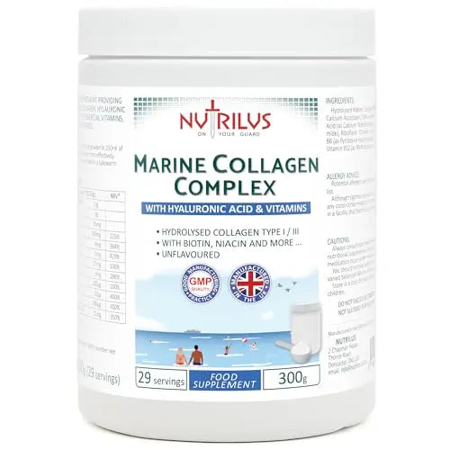 Hydrolysed Marine Collagen Powder 300g with Hyaluronic Acid and Vitamins - 29 Servings Nutrilus Au supplements