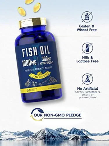 Fish Oil 1000mg | 300mg Omega 3 | 250 Count | Non-GMO and Gluten Free Supplement Carlyle Au supplements