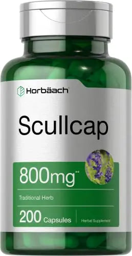 Scullcap Capsules | 800 mg | 200 Count | Max Potency, Value Size | Non-GMO and Gluten Horbäach Au supplements