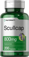 Scullcap Capsules | 800 mg | 200 Count | Max Potency, Value Size | Non-GMO and Gluten Horbäach Au supplements