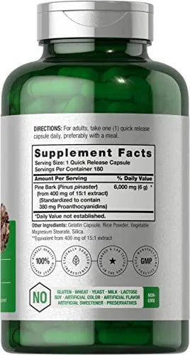 Pine Bark Extract | 6000 mg | 180 Capsules | Standardized to Contain 380 mg Proanthocyan Horbäach Au supplements