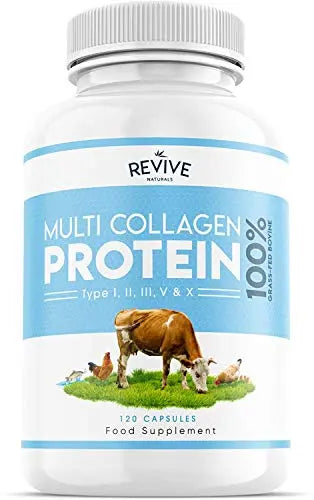 Multi Collagen Protein Capsules - Types I, II, III, V & X - Hydrolysed Grass Fed Bovine, Wild Caught Marine Revive Naturals Au supplements
