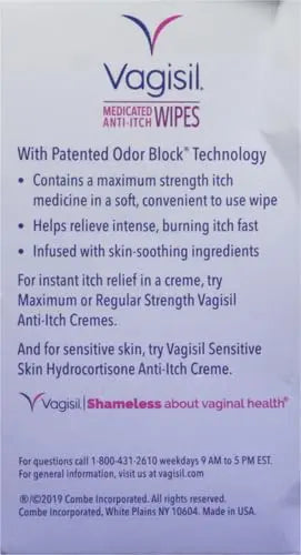 Vagisil Anti-Itch Medicated Feminine Intimate Wipes for Women, Maximum Strength, Gynecologist Tested Vagisil Au supplements
