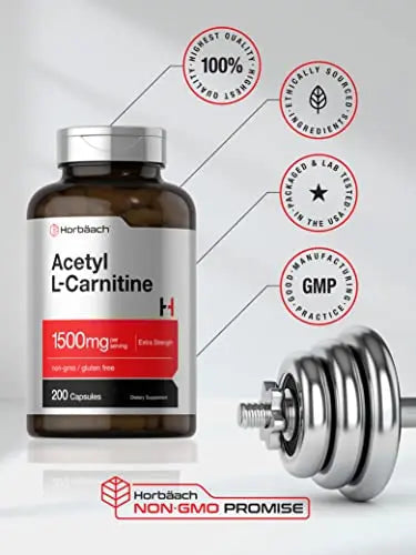 Acetyl L-Carnitine 1500mg | 200 Capsules | Extra Strength ALCAR Supplement | Non-GMO Horbäach Au supplements