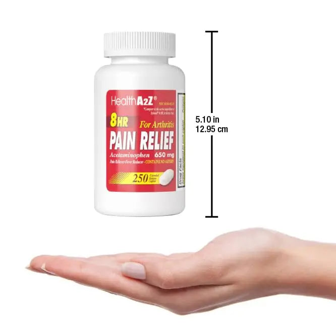 HealthA2Z® Pain Relief Extended Release | Acetaminophen 650mg | 8 Hours | Arthiritis Pain | Pain Reliever - Fever Reducer | Contains no Aspirin | (250 Caplets) HealthA2Z Au supplements