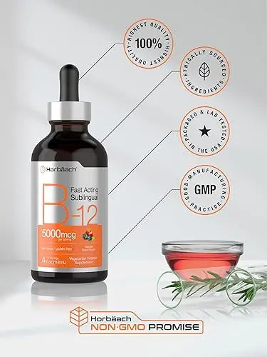 B-12 | 5000mcg | 4oz | Natural Berry Flavor Fast-Acting Sublingual Liquid Vitamin Horbäach Au supplements