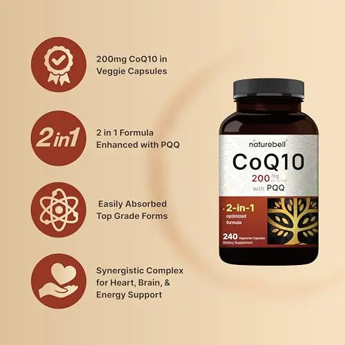 NatureBell CoQ10 (Ubiquinone) 200mg with PQQ, 240 Veggie Capsules | Stable High NatureBell Au supplements