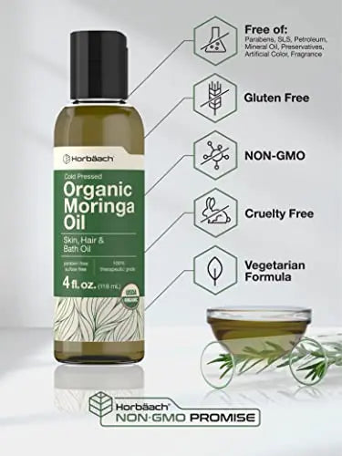 Organic Moringa Oil | 4 fl oz | for Face, Hair, and Skin | 100% Therapeutic Grade | Paraben Horbäach Au supplements