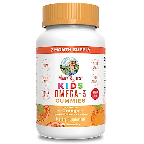 MARYRUTH'S Vegan Omega 3 Gummies for Kids 2+, 2 Month Supply, Sugar Free, Omega 3 Supplement with Vitamin C, Flaxseed Oil, Immune Support