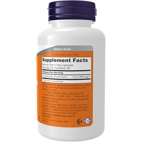 NOW Supplements, L-Tryptophan 500 mg, Encourages Positive Mood*, Supports Relaxation NOW Au supplements