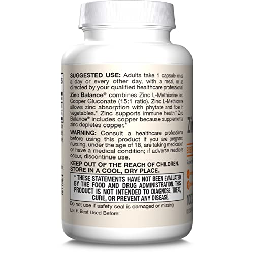 Jarrow Formulas Zinc Balance 15 mg - 100 Servings (Veggie Caps) - Zinc with Copper - Essential Minerals for Immune System Support - Immune Support Supplement - Gluten Free Copper Supplement, Vegan Jarrow Formulas Au supplements