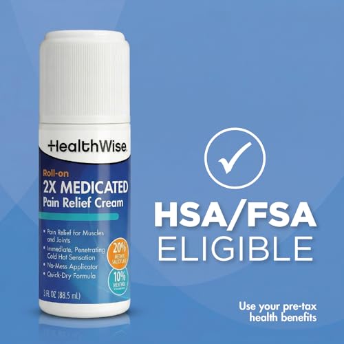 HealthWise 2X Medicated Roll-On | 10% Menthol + 20% Methyl Salicylate | Pain Relief Cream | 3 oz. 88.5 mL | Quick-Dry Formula | Immediate Penetrating Action | Topical Analgesic HealthWise Au supplements
