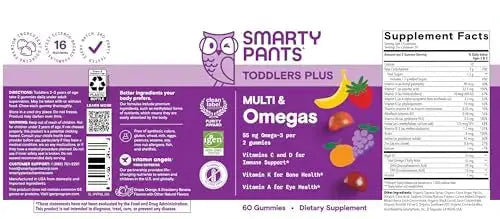 SmartyPants Toddler Multivitamin Gummies - Improved Formula: Omega 3 (DHA/EPA), Vitamins D3, C, Vitamin B12, B6, A, K & Zinc SmartyPants Au supplements