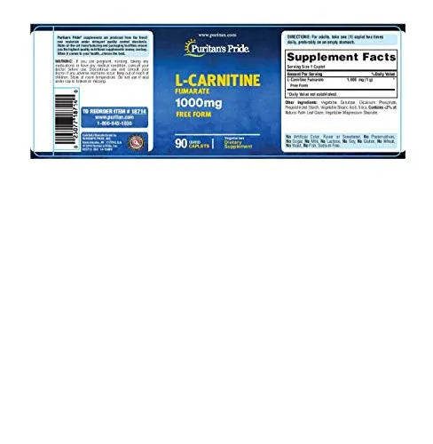 Puritan's Pride L-Carnitine Fumarate 1000 mg-90 Caplets Puritan's Pride Au supplements