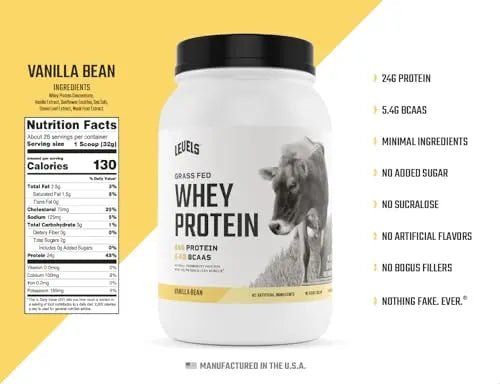 Levels Grass Fed 100% Whey Protein, No Hormones, Vanilla Bean, 2LB Levels Nutrition Au supplements