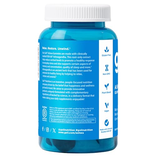 Goli Ashwagandha & Vitamin D Gummy - 60 Count - Mixed Berry, KSM-66, Vegan, Plant Based, Non-GMO, Gluten-Free & Gelatin Free Relax. Restore. Unwind, Pack of 1 Goli Au supplements