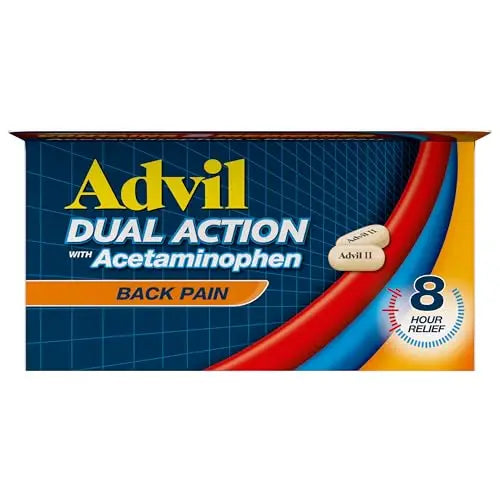 Advil Dual Action Back Pain Caplets Delivers 125mg Ibuprofen and 250mg Acetaminophen Per Dose for 8 Hours of Back Pain Relief - 144 Count Advil Au supplements