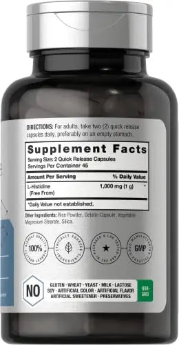 Horbaach L-Histidine 1000mg 90 Capsules | Non-GMO and Gluten Free | Pharmaceutical Horbäach Au supplements