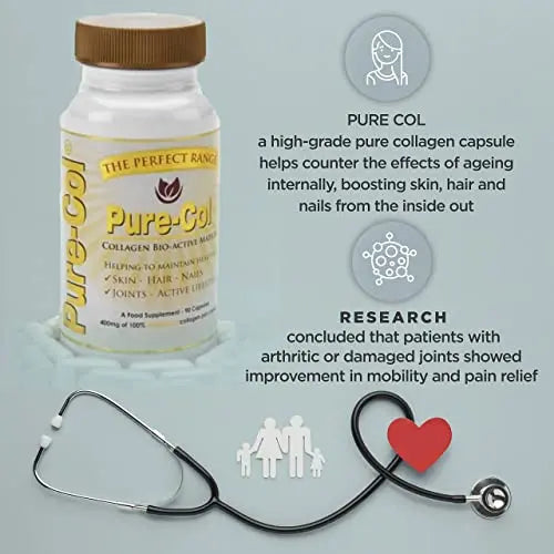 Pure-COL Collagen 90 Capsules 400mg Bio-Active Matrix High Strength Collagen Tablets The Perfect Range Au supplements