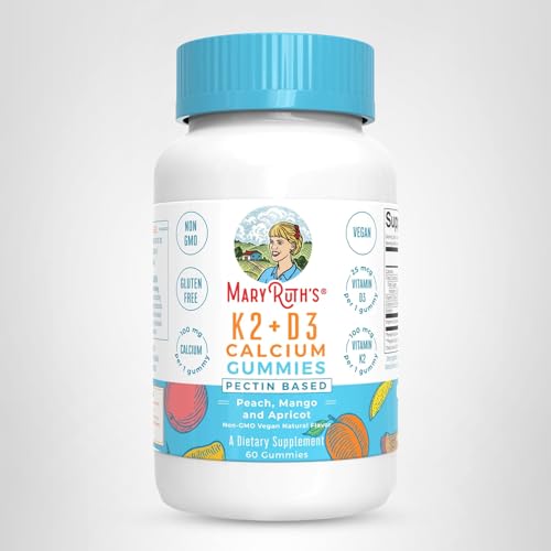 MARYRUTH'S Organics Calcium with Vitamin D & Vitamin K2, 2 Month Supply, Calcium Supplement Supports Bone Health & Joint Support, with Vitamins D3 K2 Gummies