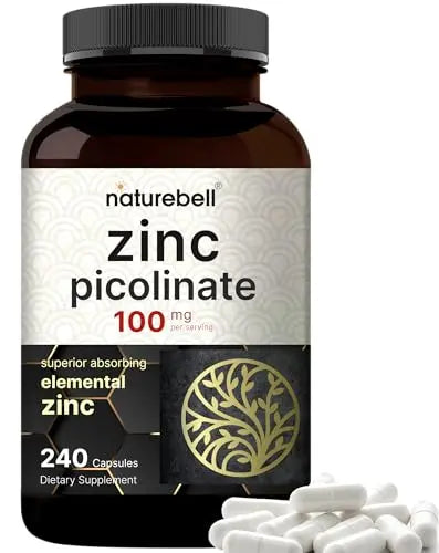 High Potency Zinc Picolinate 100mg - 240 Capsules, Bioavailable Form of Zinc NatureBell Au supplements