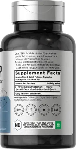 5HTP 400mg | 120 Capsules | 5-HTP Extra Strength Supplement | Non-GMO, Gluten Free Horbäach Au supplements