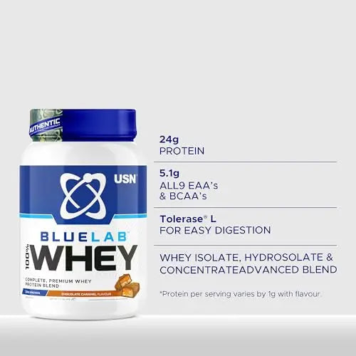 USN Blue Lab Whey Protein Powder: Chocolate Caramel - Whey Protein 2kg - Post-Workout USN Au supplements
