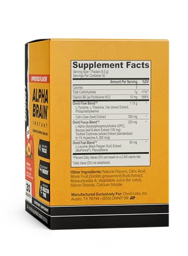 ONNIT Alpha Brain Instant Cognitive Support Drink Mix, Nootropic Supplement for Focus, Memory and Clarity, Peach Flavor, 0.13 oz Packets, 30 Count ONNIT Au supplements